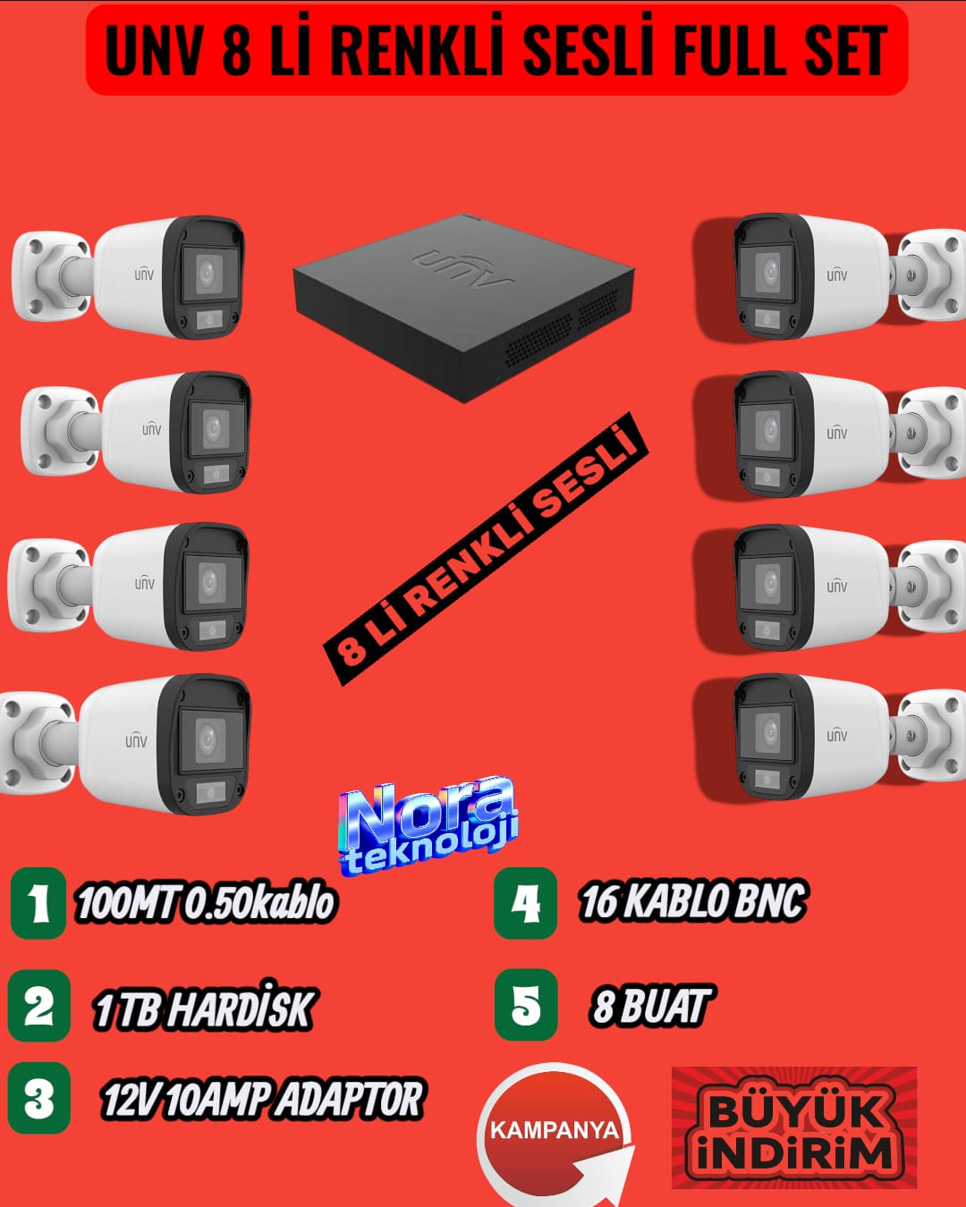 UNV 8 LÜ RENKLİ SESLİ FULL SET